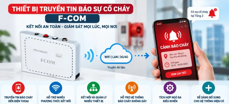 Thiết bị truyền tin báo sự cố cháy F-COM Thiết bị truyền tin báo sự cố cháy F-COM