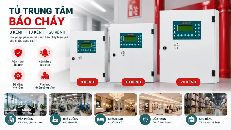 Tủ trung tâm báo cháy 8 kênh – 10 kênh – 20 kênh Tủ trung tâm báo cháy 8 kênh – 10 kênh – 20 kênh