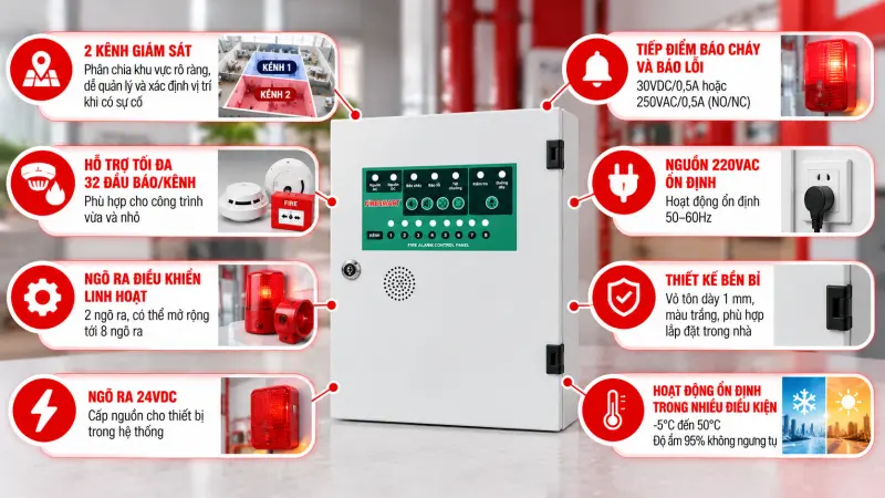 Tủ trung tâm báo cháy 2 kênh FCP-2C