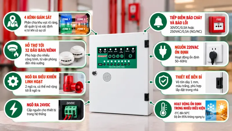 Tủ trung tâm báo cháy 4 kênh FCP-4C Tủ trung tâm báo cháy 4 kênh FCP-4C