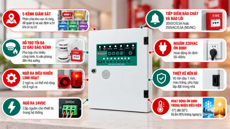 Tủ trung tâm báo cháy 5 kênh FCP-5C